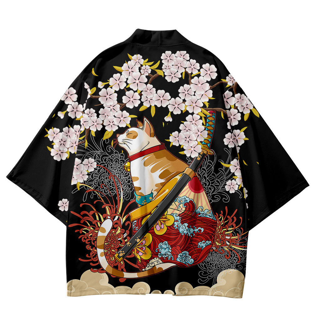 Unisex Retro Fox Graphic Ukiyo-e Style Kimono