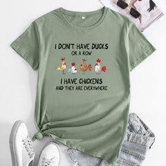 Women's Casual Cartoon Chickens Print T-shirt