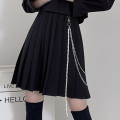 Korean Style Retro Pleated Women's Half Skirt with Chain