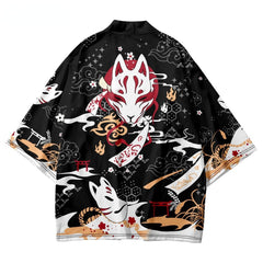 Unisex Retro Fox Graphic Ukiyo-e Style Kimono