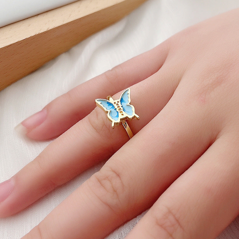 Rotating Flower Butterfly Adjustable Open Ring