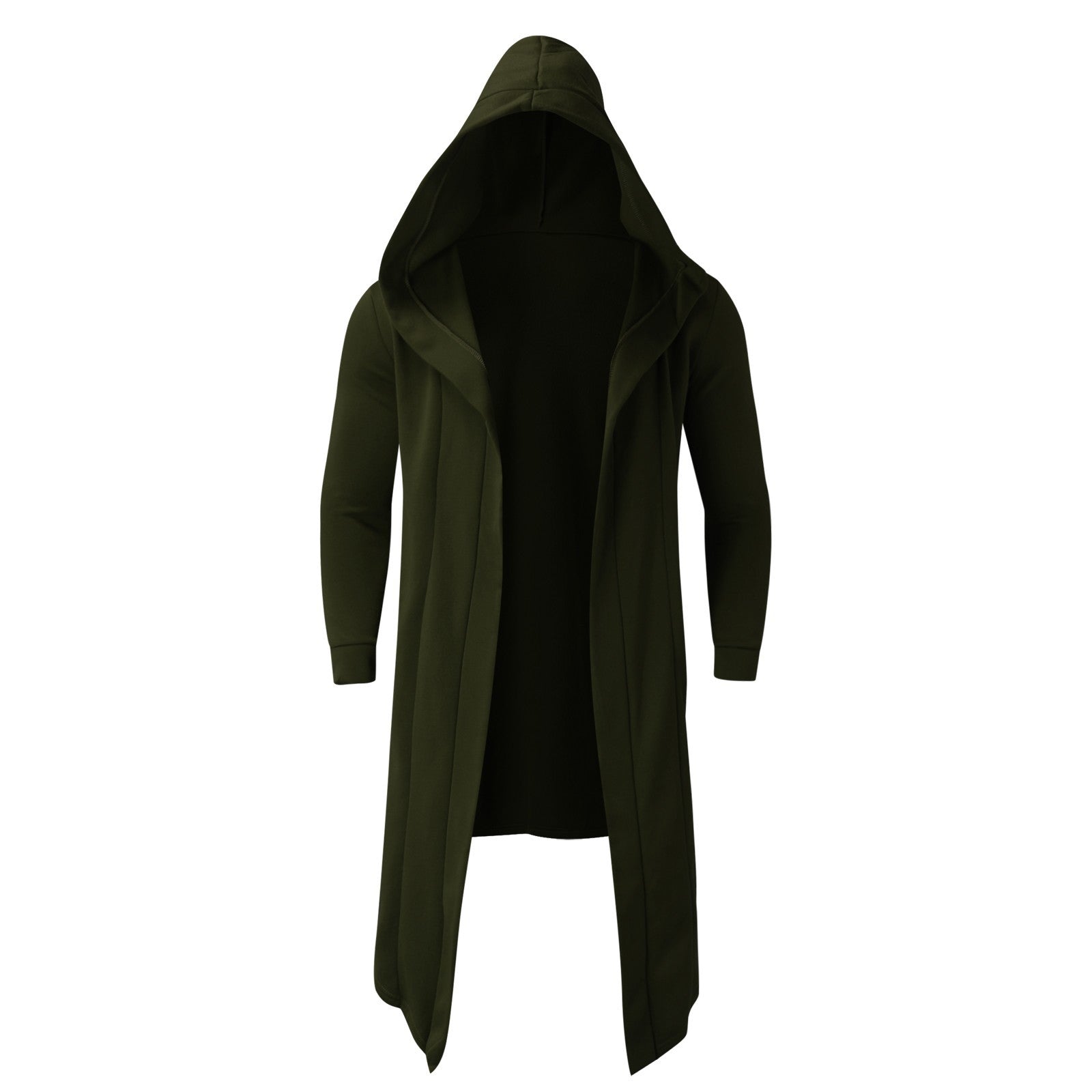 Men's Solid Color Fleece Cardigan Hooded Long Coat