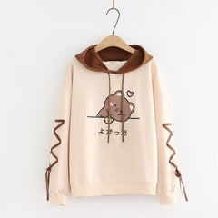 Cute Bear Ears Lace-up Long-sleeved Hoodie