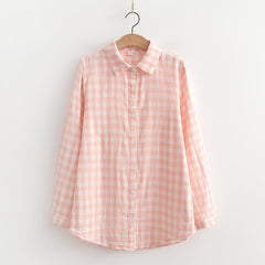 Japanese Style Women's Plaid Loose Long Sleeved Shirt