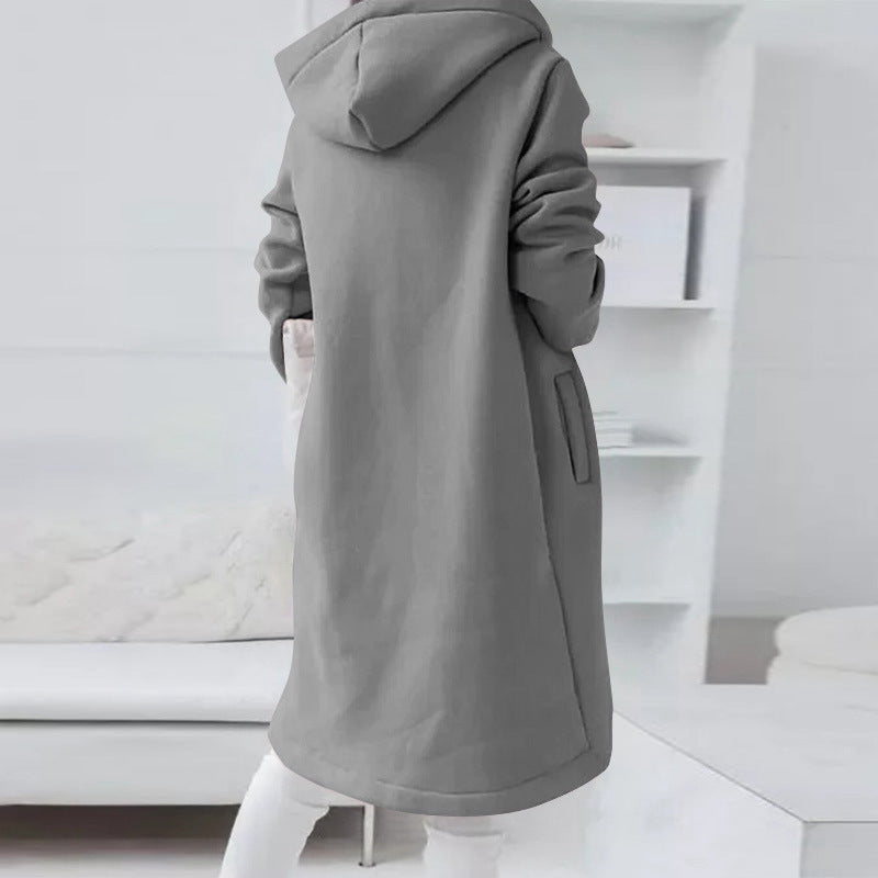 Street Style Zip Up Hooded Long Plush Coat