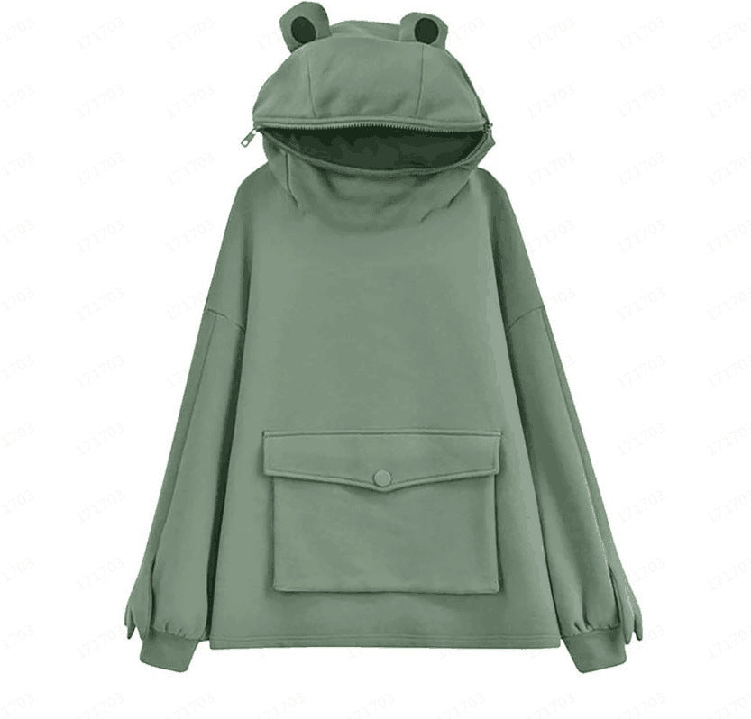 Super Cute Women's Frog Ears Velvet Hoodie