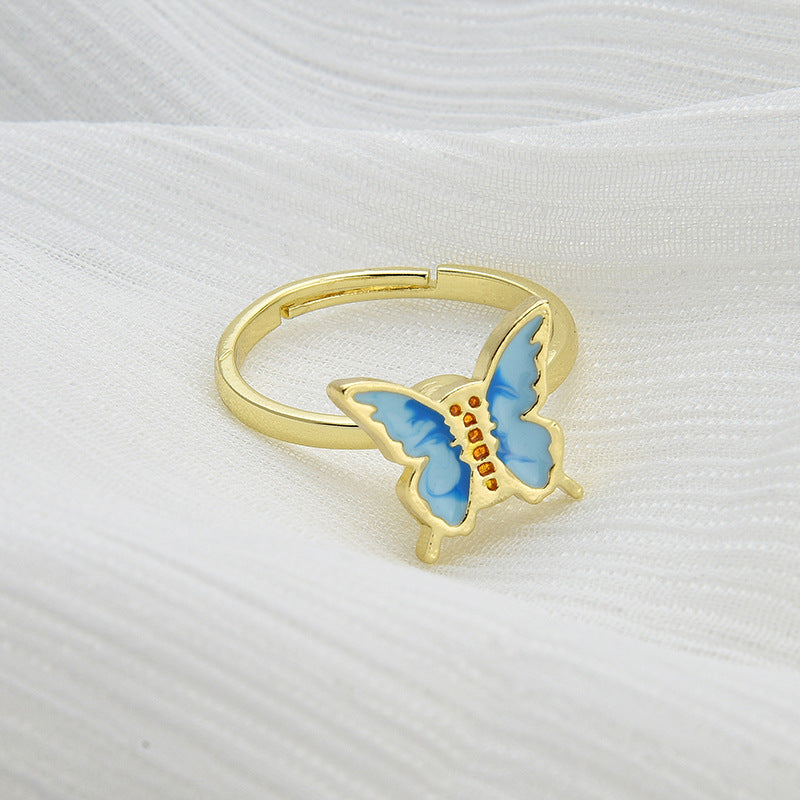 Rotating Flower Butterfly Adjustable Open Ring