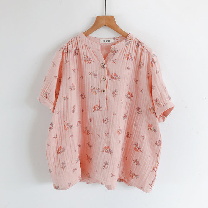 Fresh Summer Floral Print V-neck Shirt