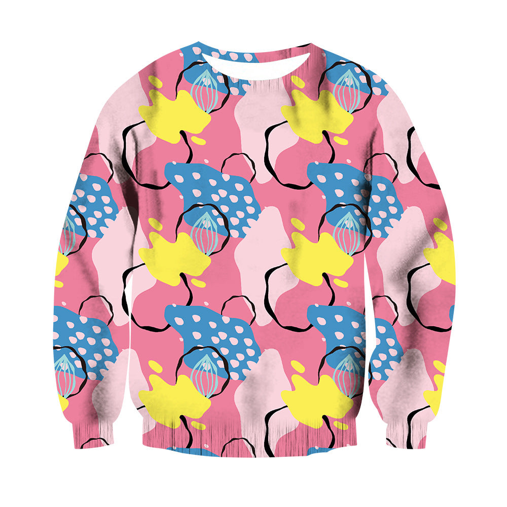 Unisex Heart Flowers Digital Printed Round Neck Sweatshirt