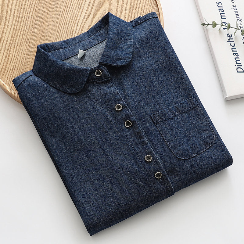 Trendy Girls Spring Washed Dark Denim Shirt