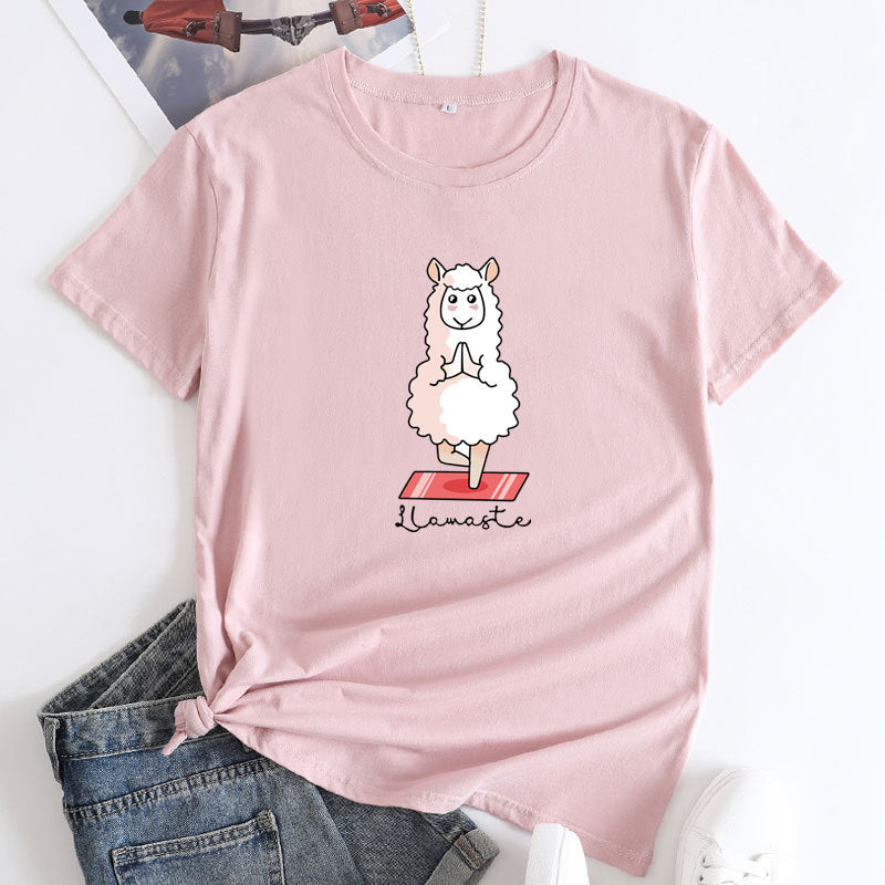 Casual Yoga Sheep Round Neck Women's T-Shirt