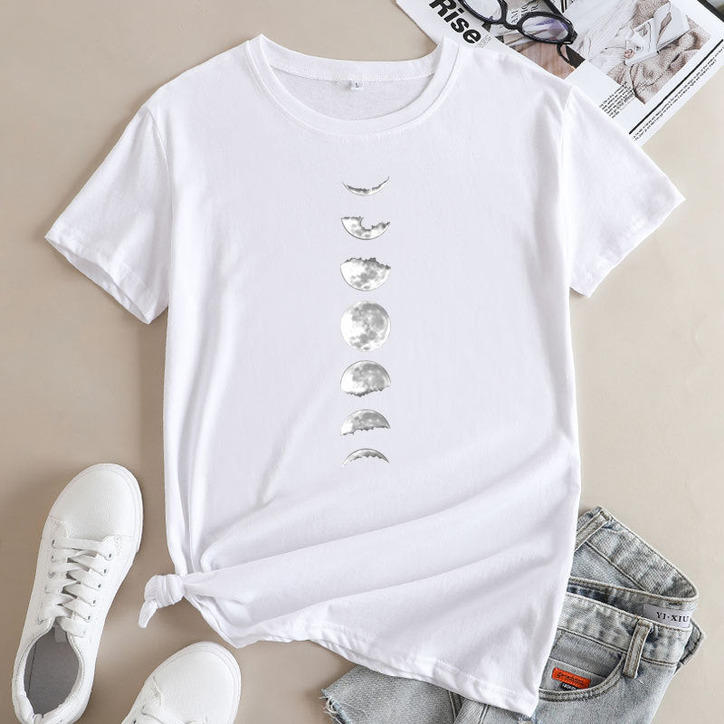 Casual Women's Moon Phase Short Sleeved T-shirt