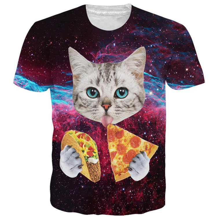 Unisex Casual Funny Cat 3D Print Short Sleeve T-shirt