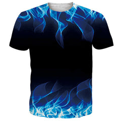 Men's Flame Skull Digital Printed Round Neck T-shirt