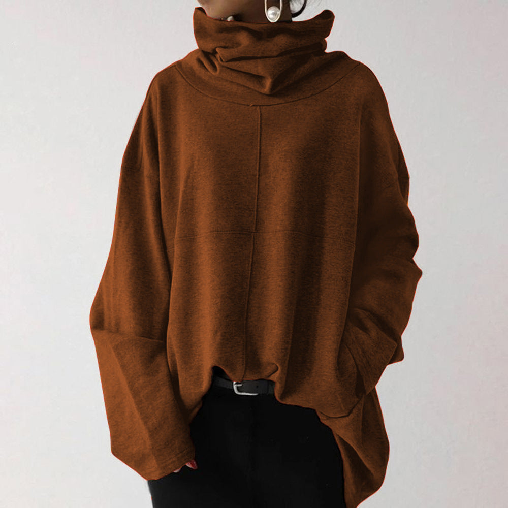 Women's Loose Casual High Collar Pullover Pocket Sweatshirt