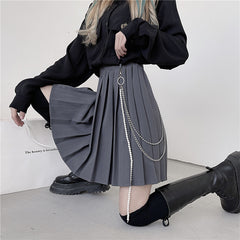 Korean Style Retro Pleated Women's Half Skirt with Chain