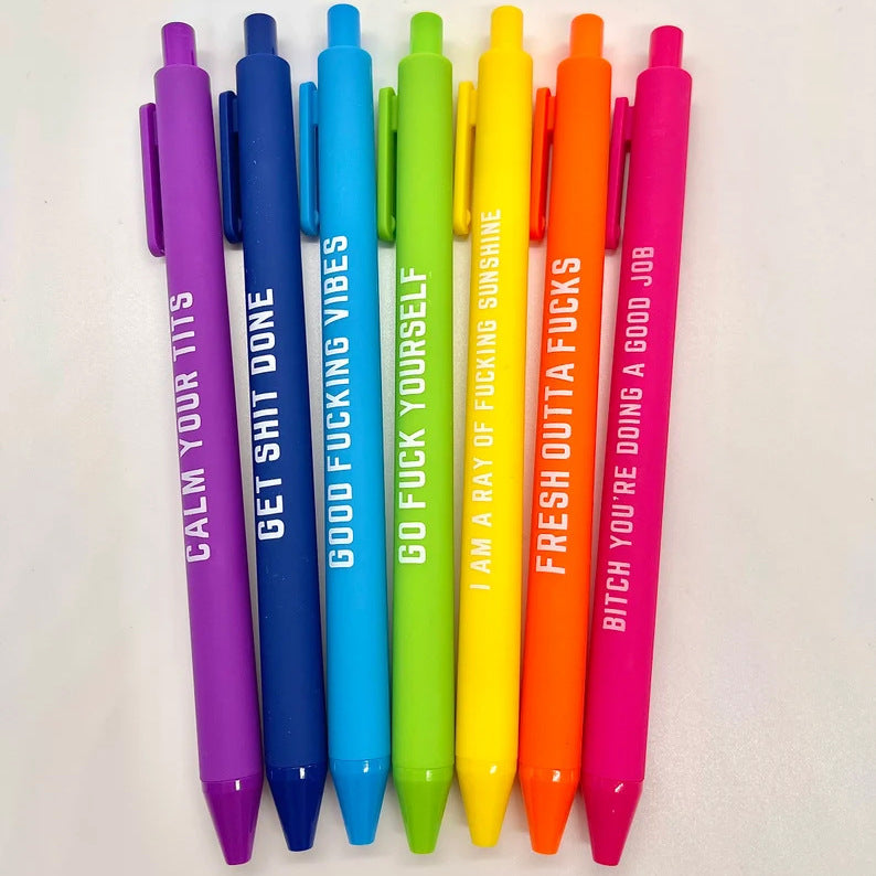 11Pcs Funny Text Pens Set Press Ballpoint Pen