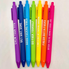 11Pcs Funny Text Pens Set Press Ballpoint Pen