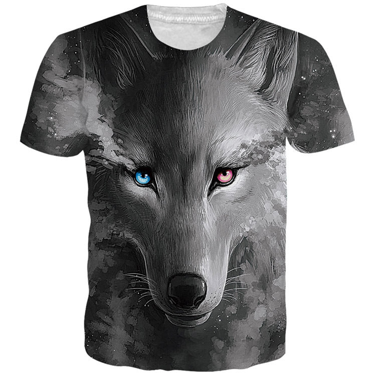 Casual Wolf Digital Print Summer Loose Short Sleeve T-shirt