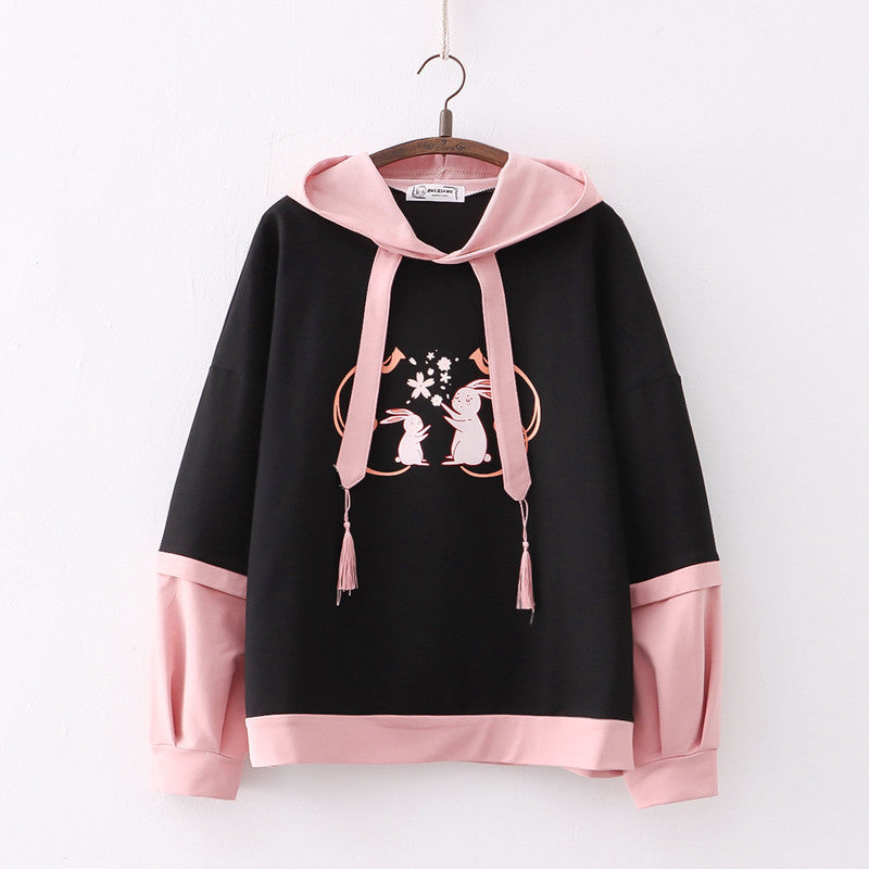 Cute Girls Spring Cartoon Rabbit Print Pullover Hoodie