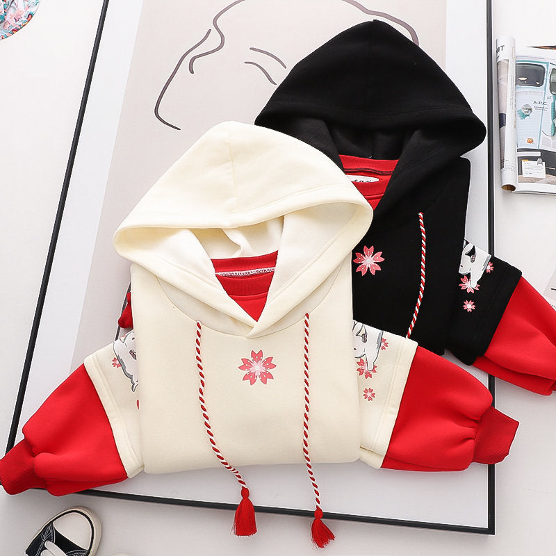 Kawaii Women's Rabbit Print Plush Thickened Hoodie