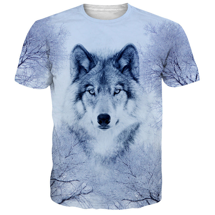 Casual Wolf Digital Print Summer Loose Short Sleeve T-shirt