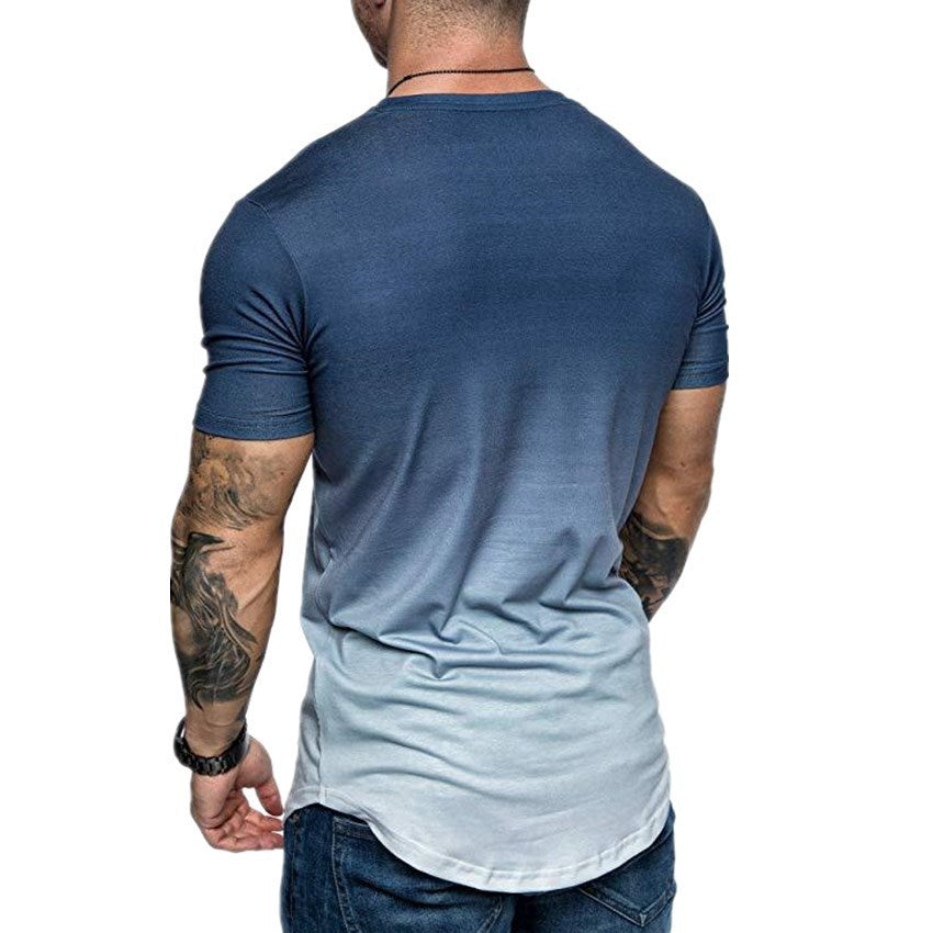 Men's Gradient Color Washed Short Sleeved T-shirt