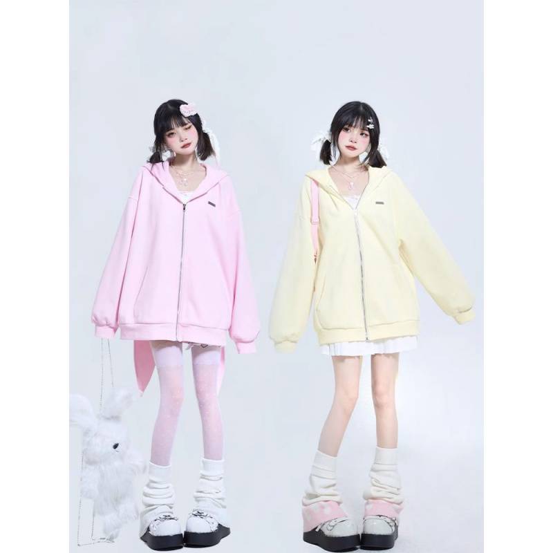 Long Bunny Ears Pocket Oversize Zipper Hoodie