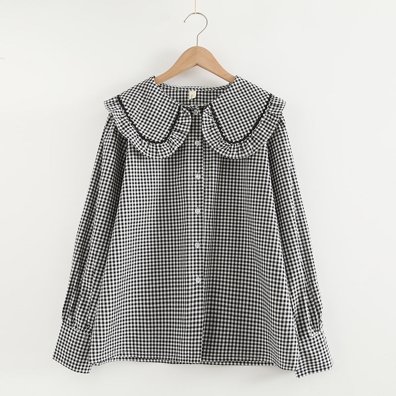 Japanese Style Girls Slim Checkered Shirt