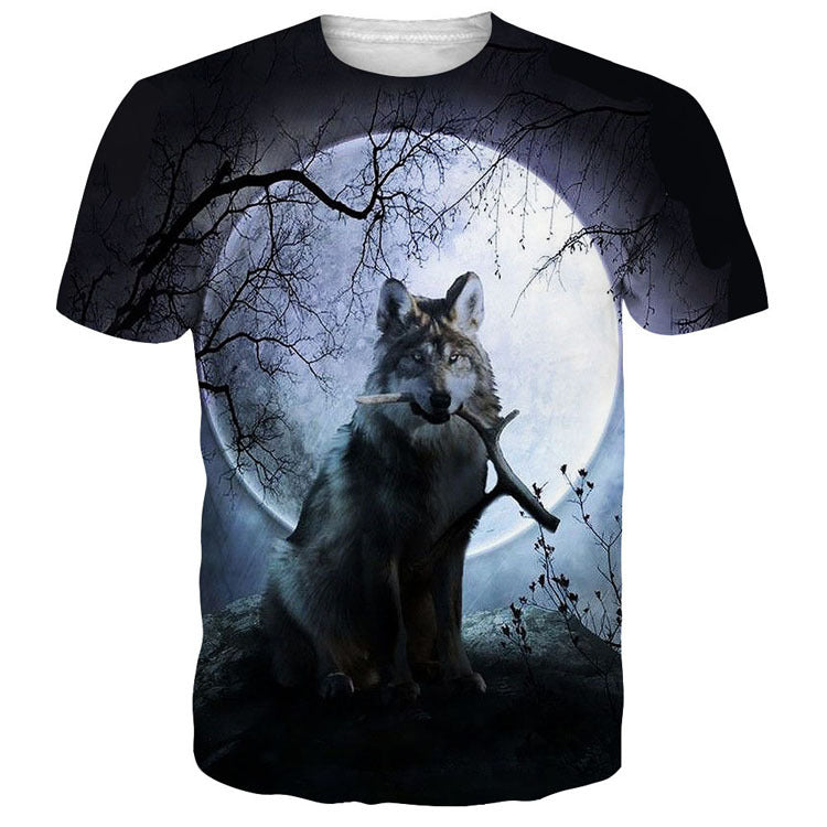 Casual Wolf Digital Print Summer Loose Short Sleeve T-shirt