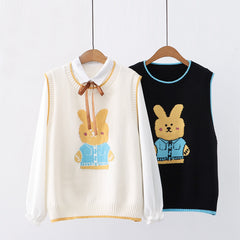 Japanese Style Cartoon Bunny Jacquard Vest Sweater