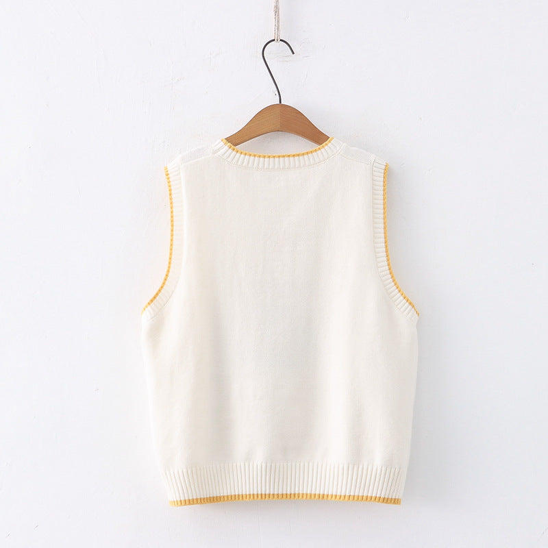 Japanese Style Cartoon Bunny Jacquard Vest Sweater