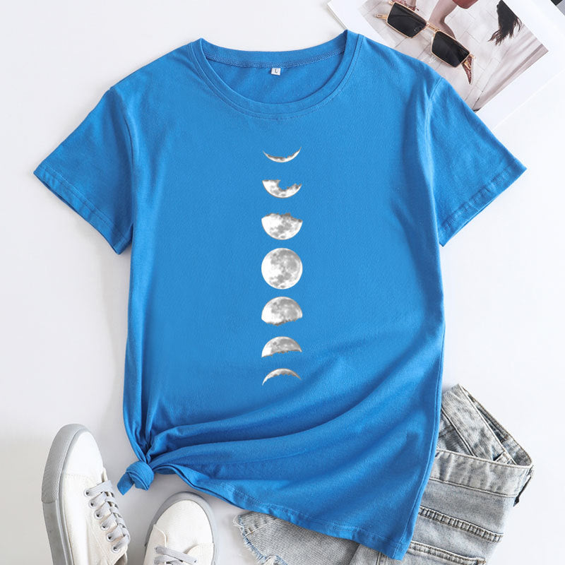 Casual Women's Moon Phase Short Sleeved T-shirt