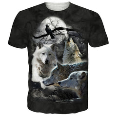 Casual Wolf Digital Print Summer Loose Short Sleeve T-shirt