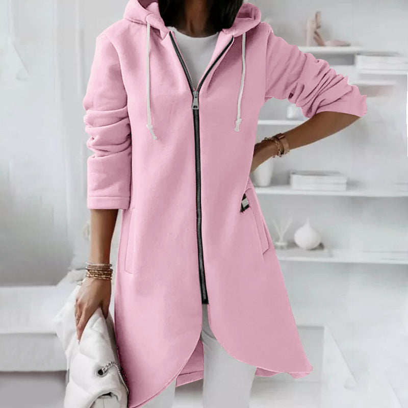 Street Style Zip Up Hooded Long Plush Coat