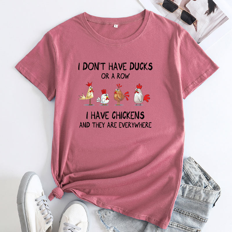 Women's Casual Cartoon Chickens Print T-shirt