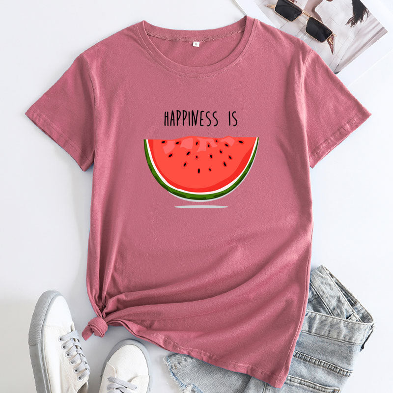 Women's HAPPINESS IS Watermelon Graphic Printed T-shirt