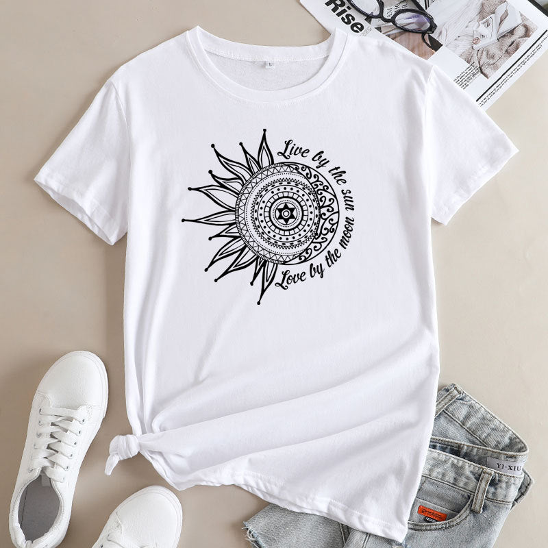 Women's Live By The Sun Letter Printed T-shirt