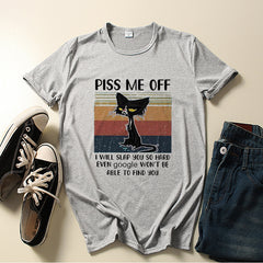 Casual Piss Me Off Black Cat Print Round Neck T-shirt