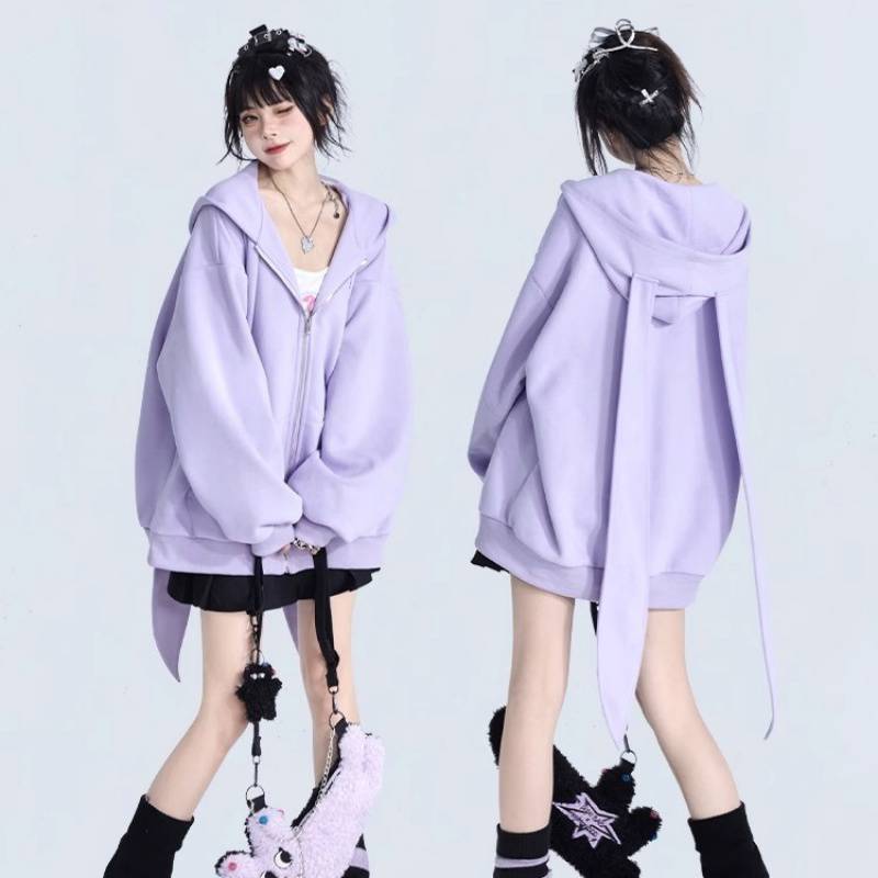 Long Bunny Ears Pocket Oversize Zipper Hoodie