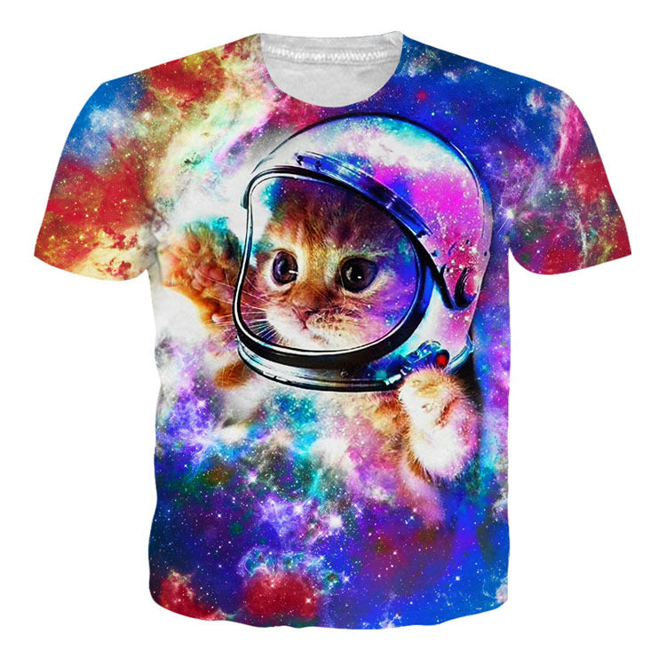 Unisex Casual Funny Cat 3D Print Short Sleeve T-shirt