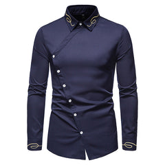 Men's Embroidery Asymmetric Long Sleeve Western Shirt