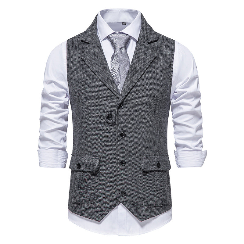 British Style Retro Men's Tweed Suit Lapel Vest