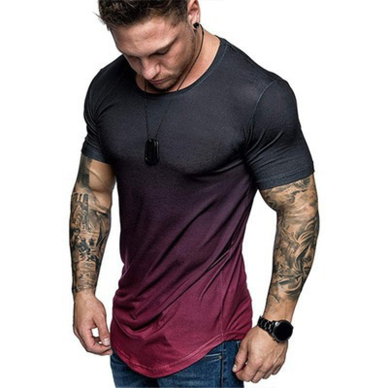 Men's Gradient Color Washed Short Sleeved T-shirt