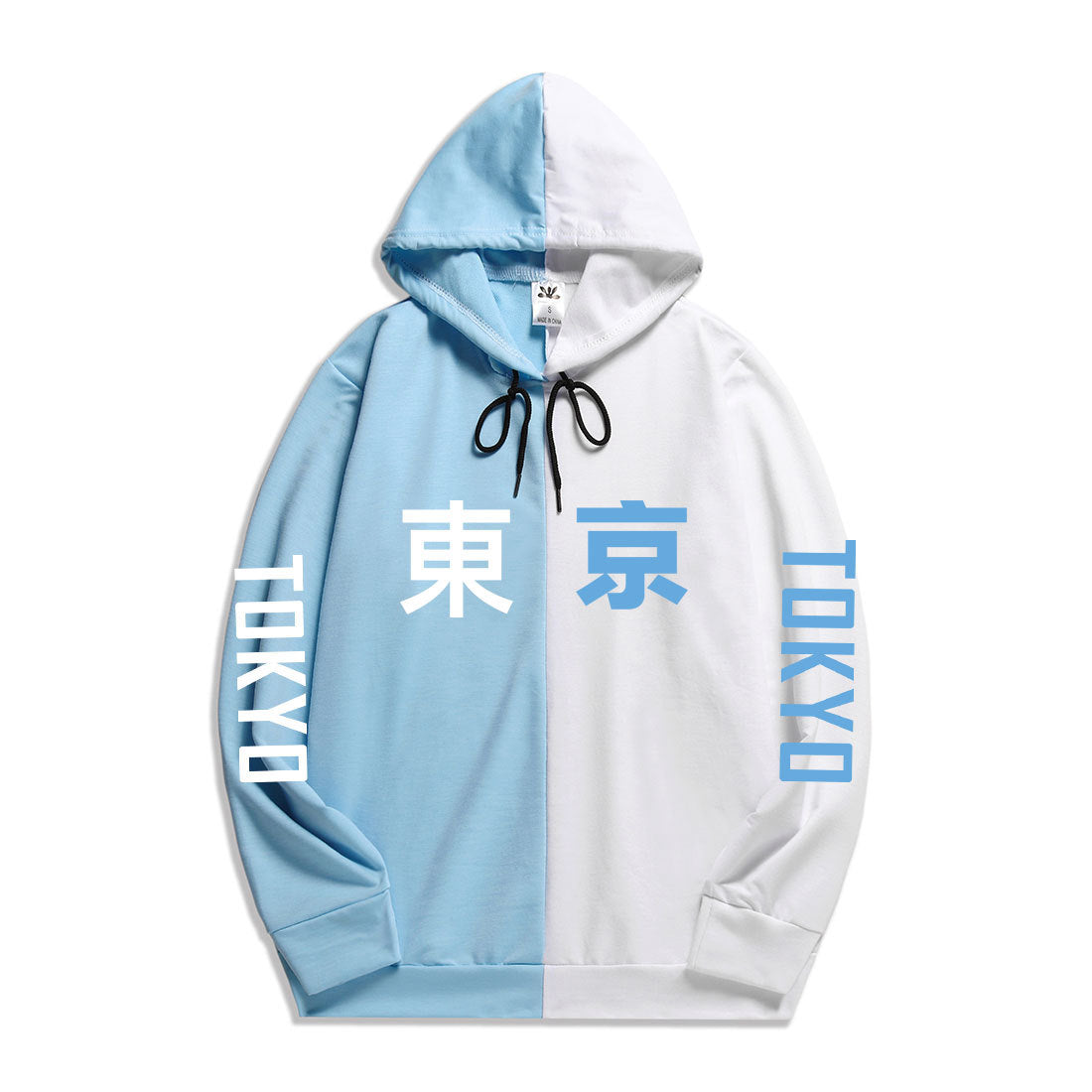 Unisex Tokyo Print Color Block Pullover Hoodie