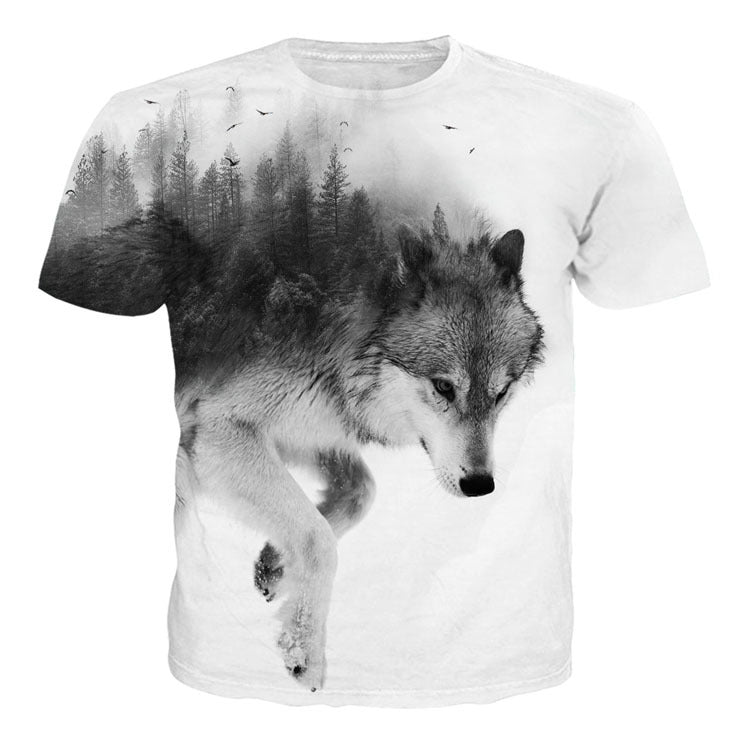 Casual Wolf Digital Print Summer Loose Short Sleeve T-shirt