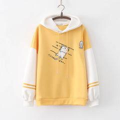 Cartoon Kitten Fish Embroidered Stripes Thickened Hoodie