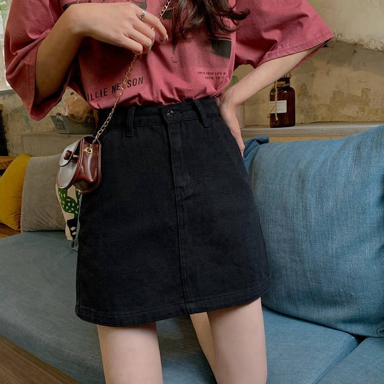 Retro Style High Waisted Blue Denim Short Skirt