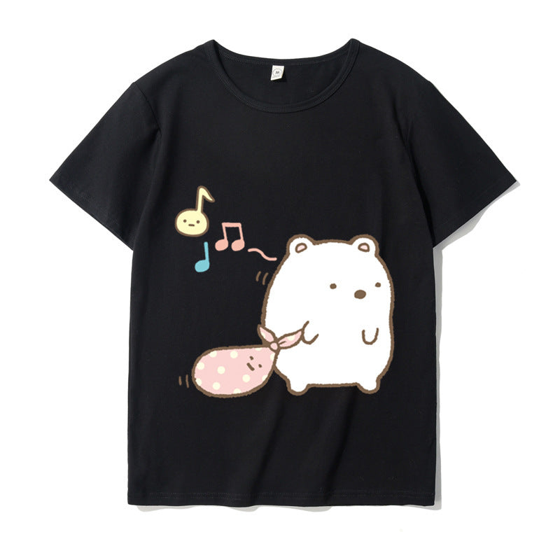 Japanese Style Kawaii White Bear Cat Penguin Printed Tee