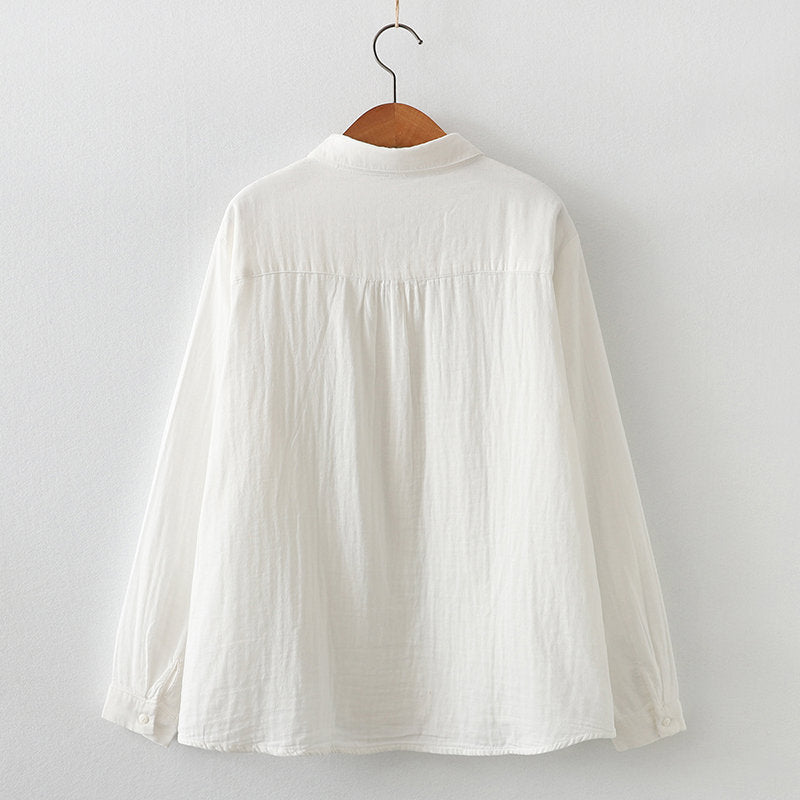 Mori Girls Pleated Lace Long-sleeved Double-layer Shirt